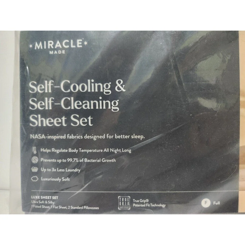 Miracle Made Self Cooling Self Cleaning FULL Sheet Set -  Grey - Luxe 4 Piece